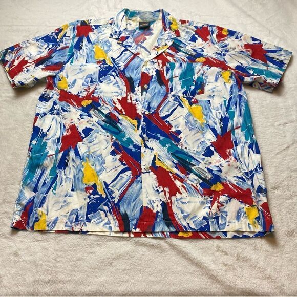 V Sport Robert Bruce Paint Splatter Vintage  Button Down Shirt Size L - Picture 1 of 12